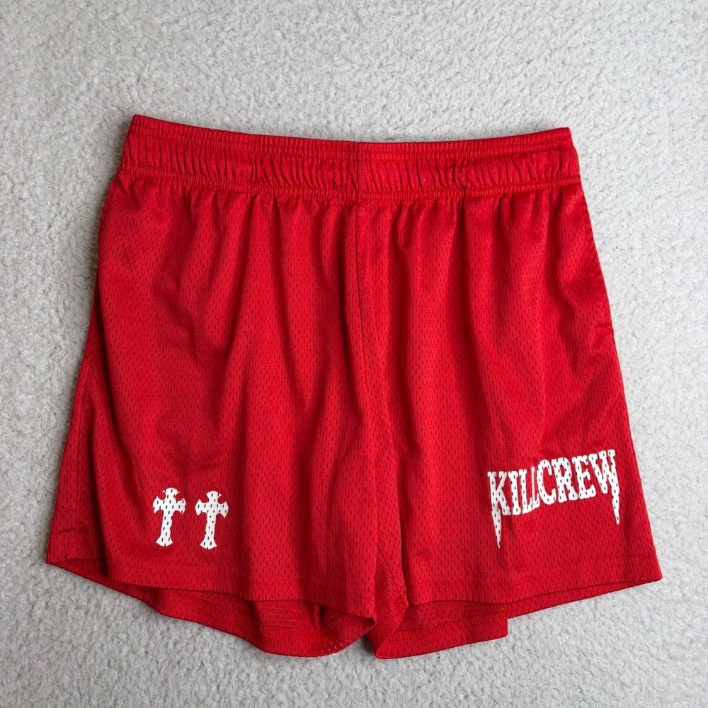 Kill Crew Mens Red Mesh Basketball Shorts XL Cross Graphic Athletic Gym Trunks
